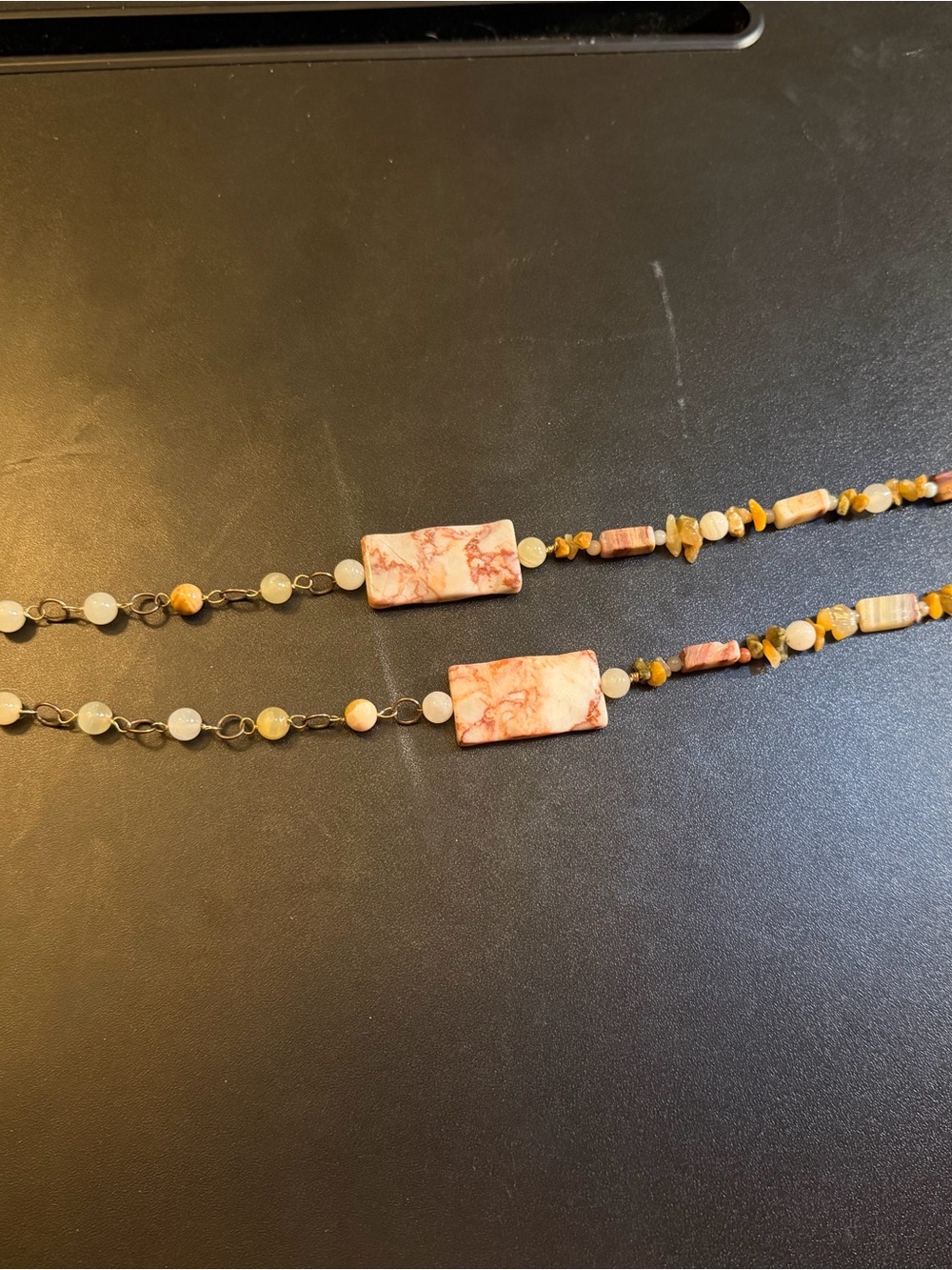 Source Unknown Pink and Cream Marble like stone Beaded Necklace - Women Jewelry